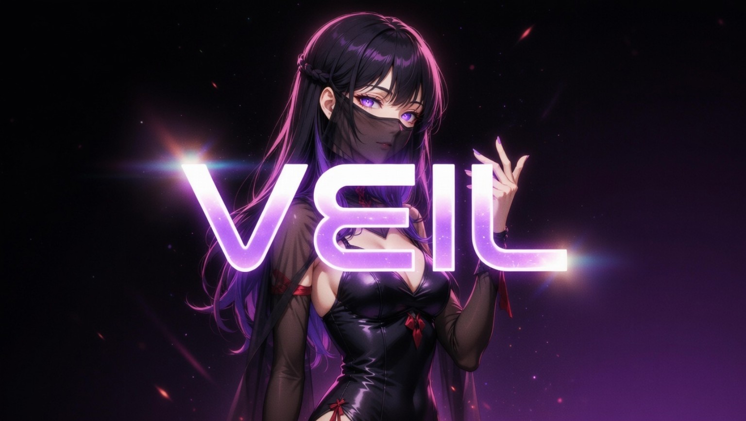 VEIL mascot — a mysterious anime character with purple eyes and a dark veil